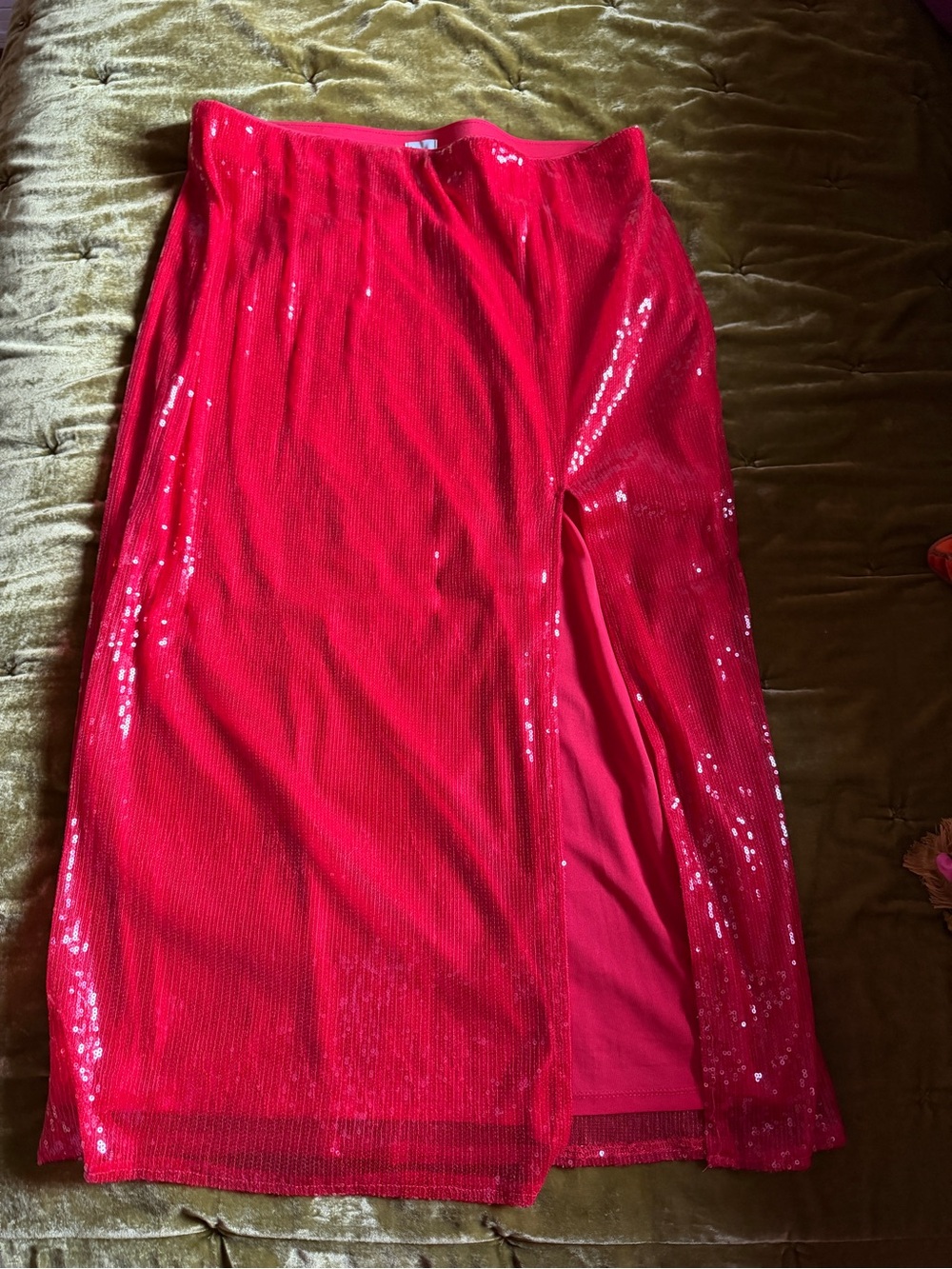 Red Sequin Midi Skirt